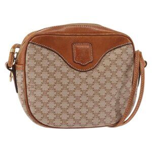 Authentic CELINE Macadam Canvas Shoulder Bag PVC Beige Gold